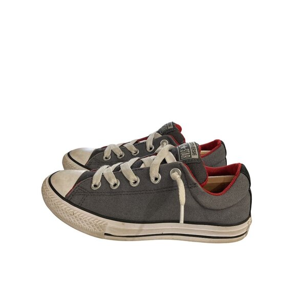 Converse All Star Junior big kids Size 2.5 Gray Red Canvas Sneakers shoes - Picture 3 of 8